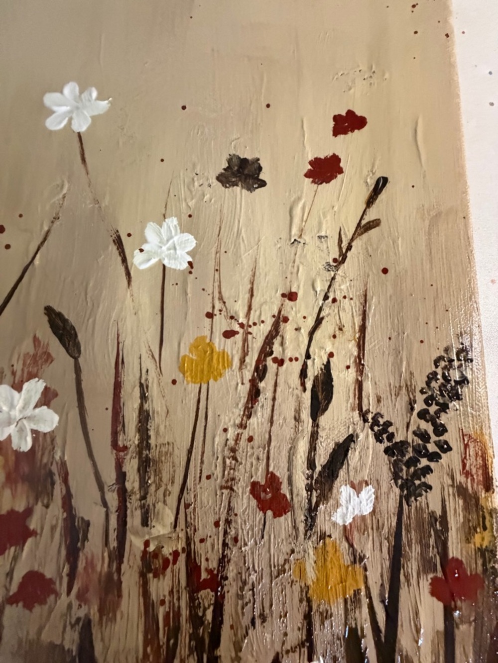 Original Artwork Acrylic’s On Canvas Neutral Floral Meadow Wall Art 12x24" - Picture 10 of 15